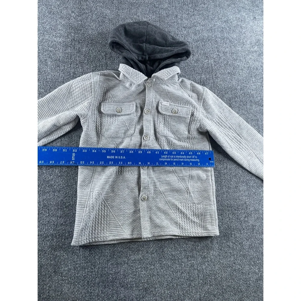 Tahari Boy Gray Quilted Hooded Shirt Jacket Shacket Size 7 Texture Button Up